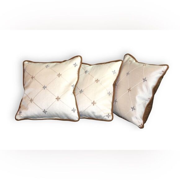 Copper with Creamy Silk Shantung 3 Pillow Set 14 x 14 NEW - Picture 1 of 10